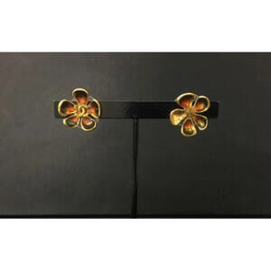 Chanel Earrings Flower Motif Coco Mark Gold Tone CC Pierced Green